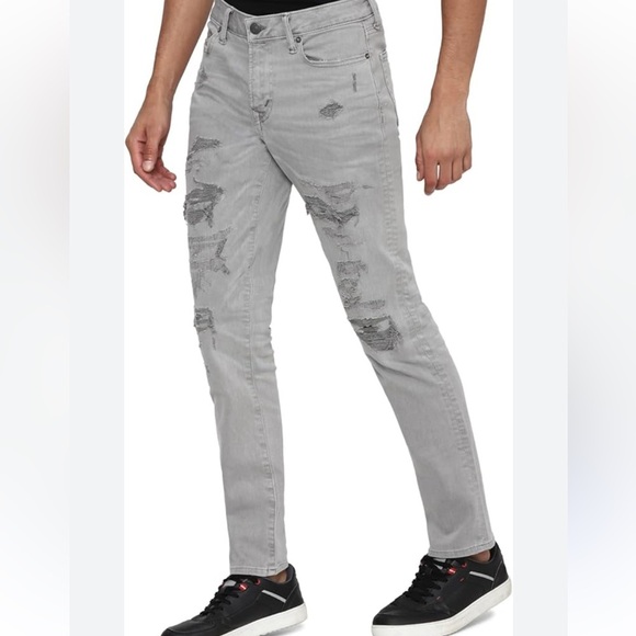 American Eagle Gray Slim Distressed Denim Jean 29x34 Grunge Goth Punk Streetwear - Picture 4 of 13